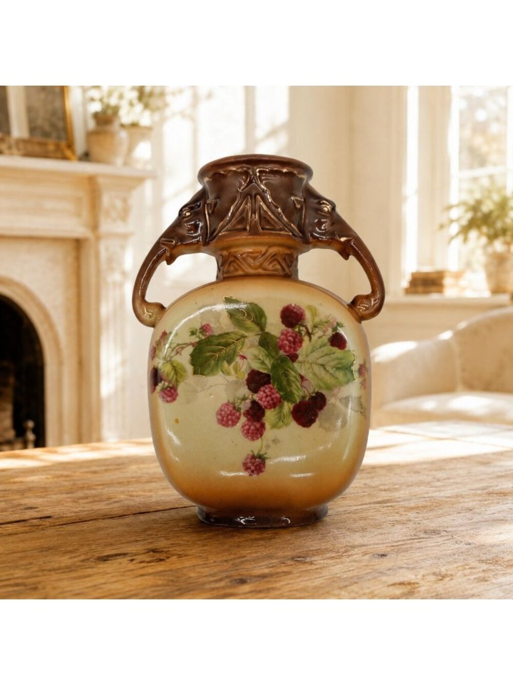 Antique Royal Bruxonia Austria Vase With Hand-Painted Berries 6.25"